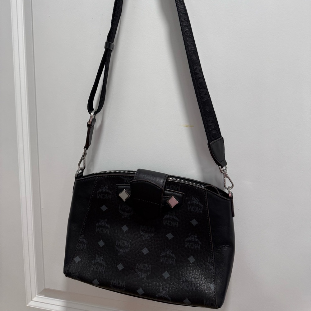 MCM Black Monogram Crossbody Bag with Adjustable Strap
